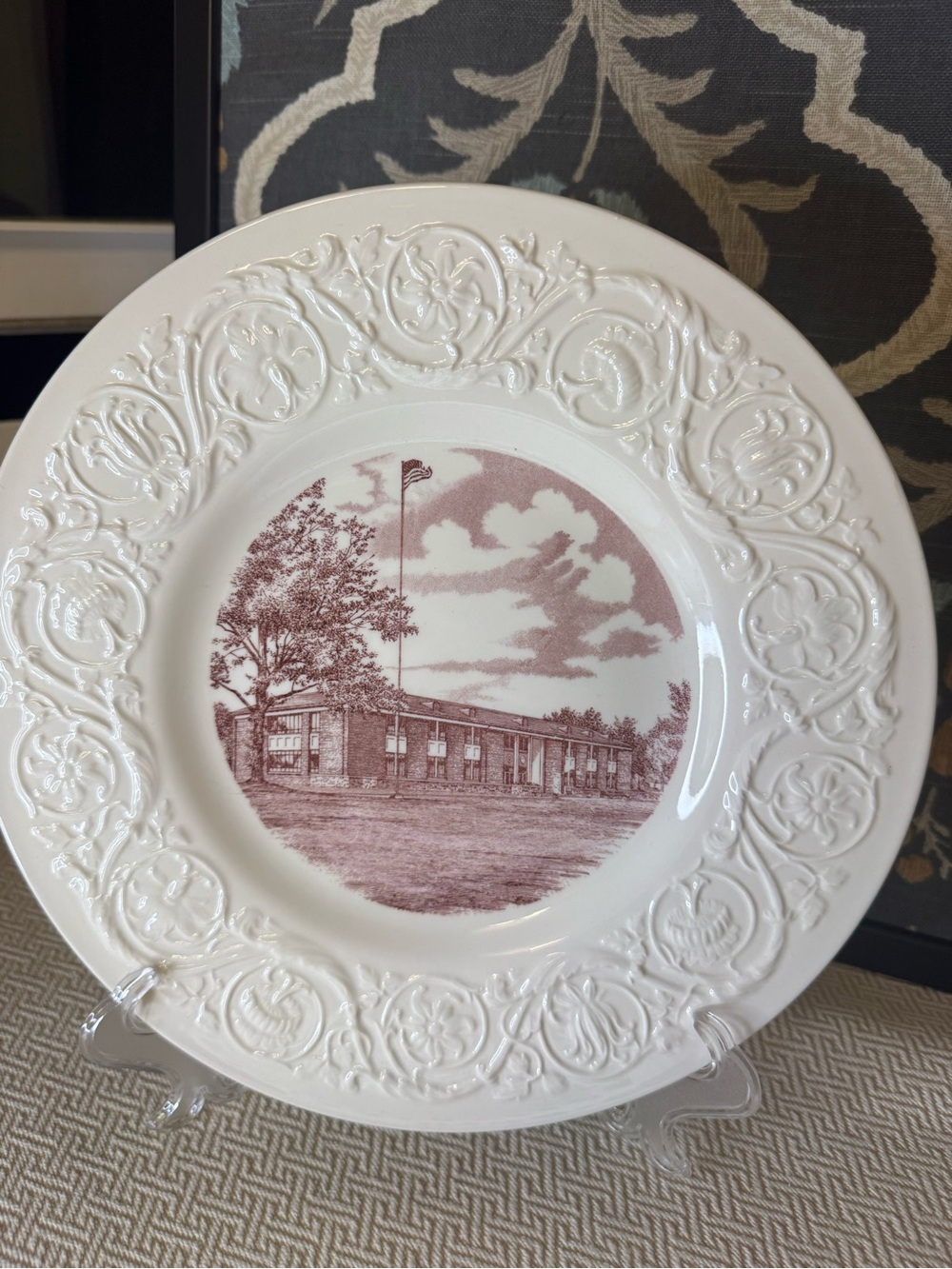 Wedgwood White Plate with Maroon Scenic Center